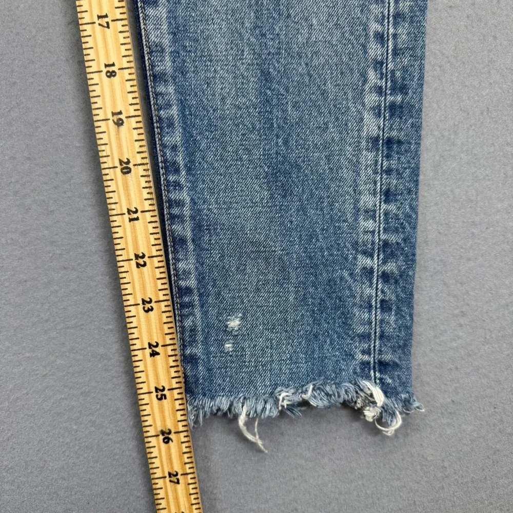Moussy Vintage Slim Straight Distressed Medium Wash Button Fly Jeans Size 25
